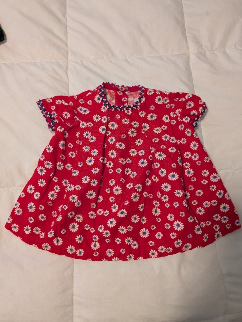 Vintage handmade Red Daisy Print Baby Dress